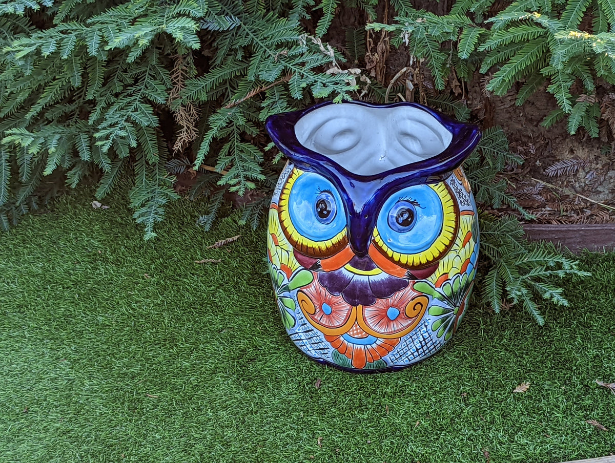 Gorgeous 14" Owl Flower Pot, Talavera Ceramic Planter, Handmade Pottery, Outdoor Garden Decor, Indoor Home Decor, Unique Gift for Birders