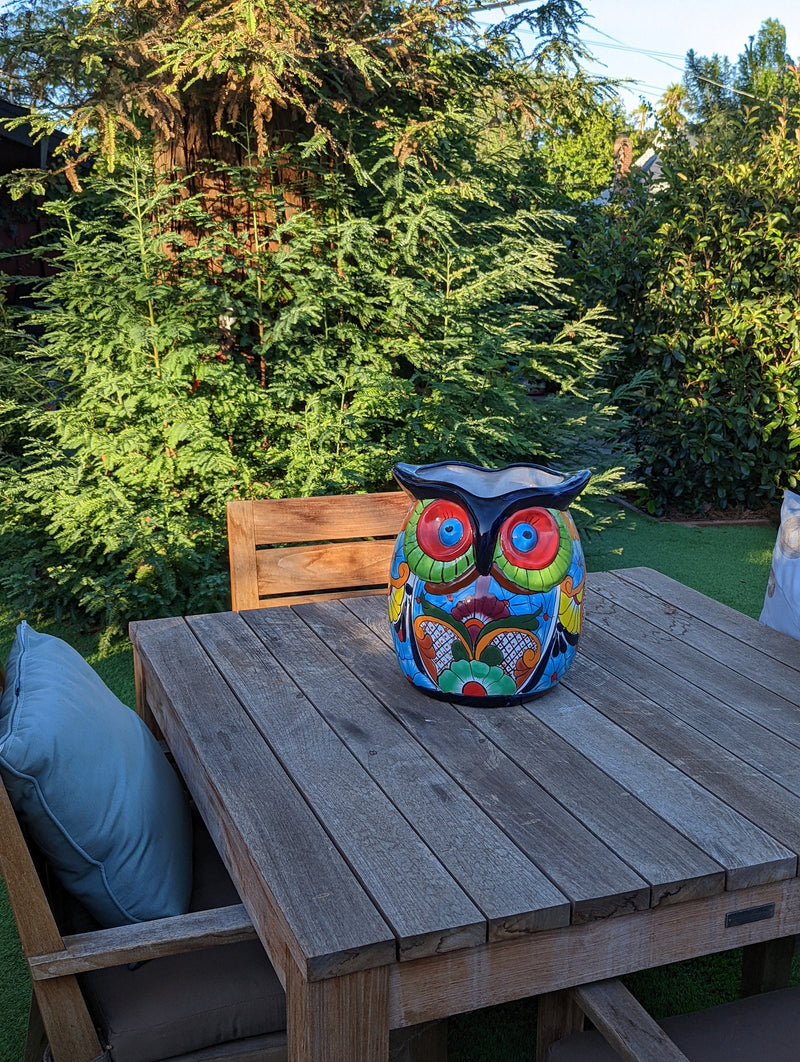 Gorgeous 14" Owl Flower Pot, Talavera Ceramic Planter, Handmade Pottery, Outdoor Garden Decor, Indoor Home Decor, Unique Gift for Birders