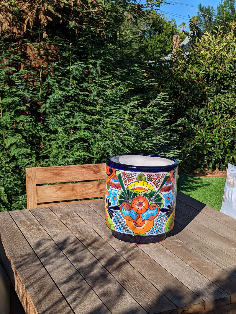 Colorful 12" Round Flower Pot, Talavera Ceramic Planter, Handmade Pottery, Outdoor Garden Decor, Indoor Home Decor, Unique Housewarming Gift