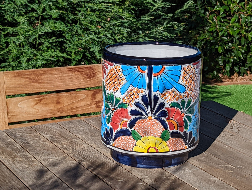 Colorful 12" Round Flower Pot, Talavera Ceramic Planter, Handmade Pottery, Outdoor Garden Decor, Indoor Home Decor, Unique Housewarming Gift