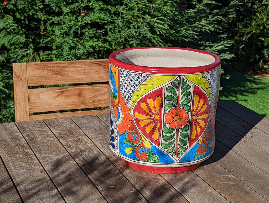 Colorful 12" Round Flower Pot, Talavera Ceramic Planter, Handmade Pottery, Outdoor Garden Decor, Indoor Home Decor, Unique Housewarming Gift