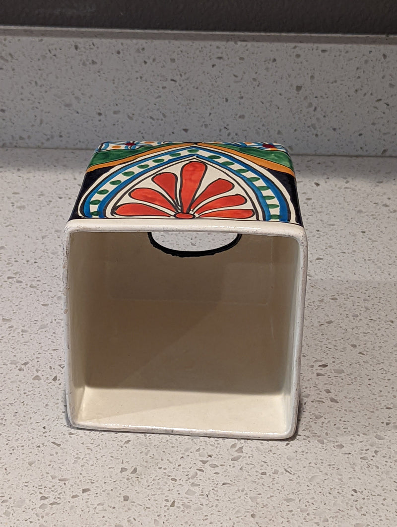 Tissue Holder, Blue & White Tissue Cover, Square Tissue Box Holder, Ceramic Talavera Pottery, Handmade in Mexico, 6" Tall