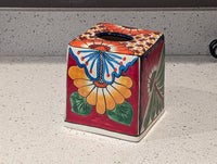 Tissue Holder, Blue & White Tissue Cover, Square Tissue Box Holder, Ceramic Talavera Pottery, Handmade in Mexico, 6" Tall