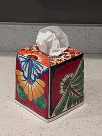 Tissue Holder, Blue & White Tissue Cover, Square Tissue Box Holder, Ceramic Talavera Pottery, Handmade in Mexico, 6" Tall