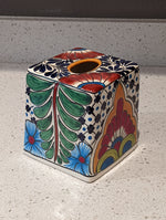 Tissue Holder, Blue & White Tissue Cover, Square Tissue Box Holder, Ceramic Talavera Pottery, Handmade in Mexico, 6" Tall