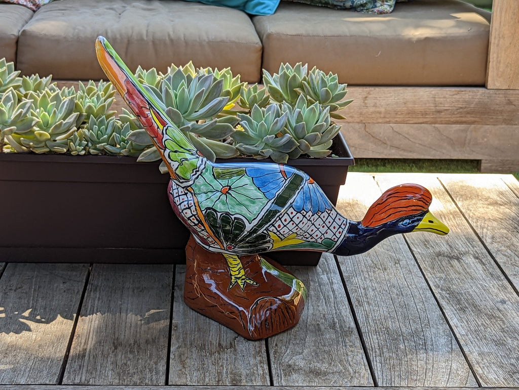 Roadrunner Garden Art, Outdoor Yard Decor, Home Decor or Patio Decor, Mexican Talavera Roadrunner Decoration for Your Home or Yard