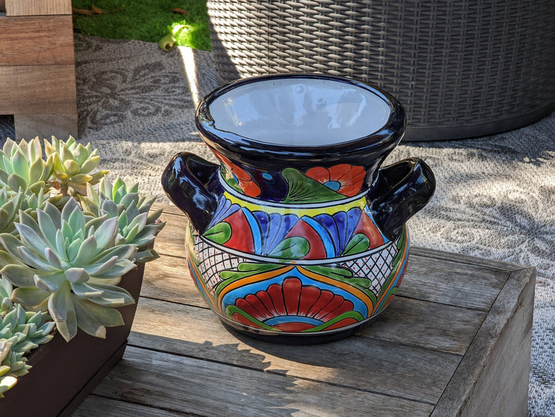 Colorful 10.5" Round Planter, Talavera Ceramic Flower Pot, Handmade Pottery, Outdoor Garden Decor, Indoor Home Decor, Unique Gift