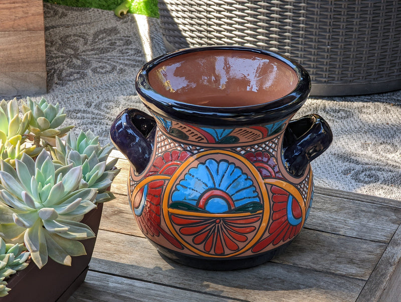 Colorful 10.5" Round Planter, Talavera Ceramic Flower Pot, Handmade Pottery, Outdoor Garden Decor, Indoor Home Decor, Unique Gift