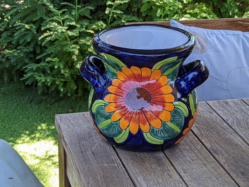 Pre-Order | Sunflower Planter is Handmade Ceramic Talavera Pottery & 10.5" Round Flower Pot for Bold Outdoor Garden Decor | Ships 3-25