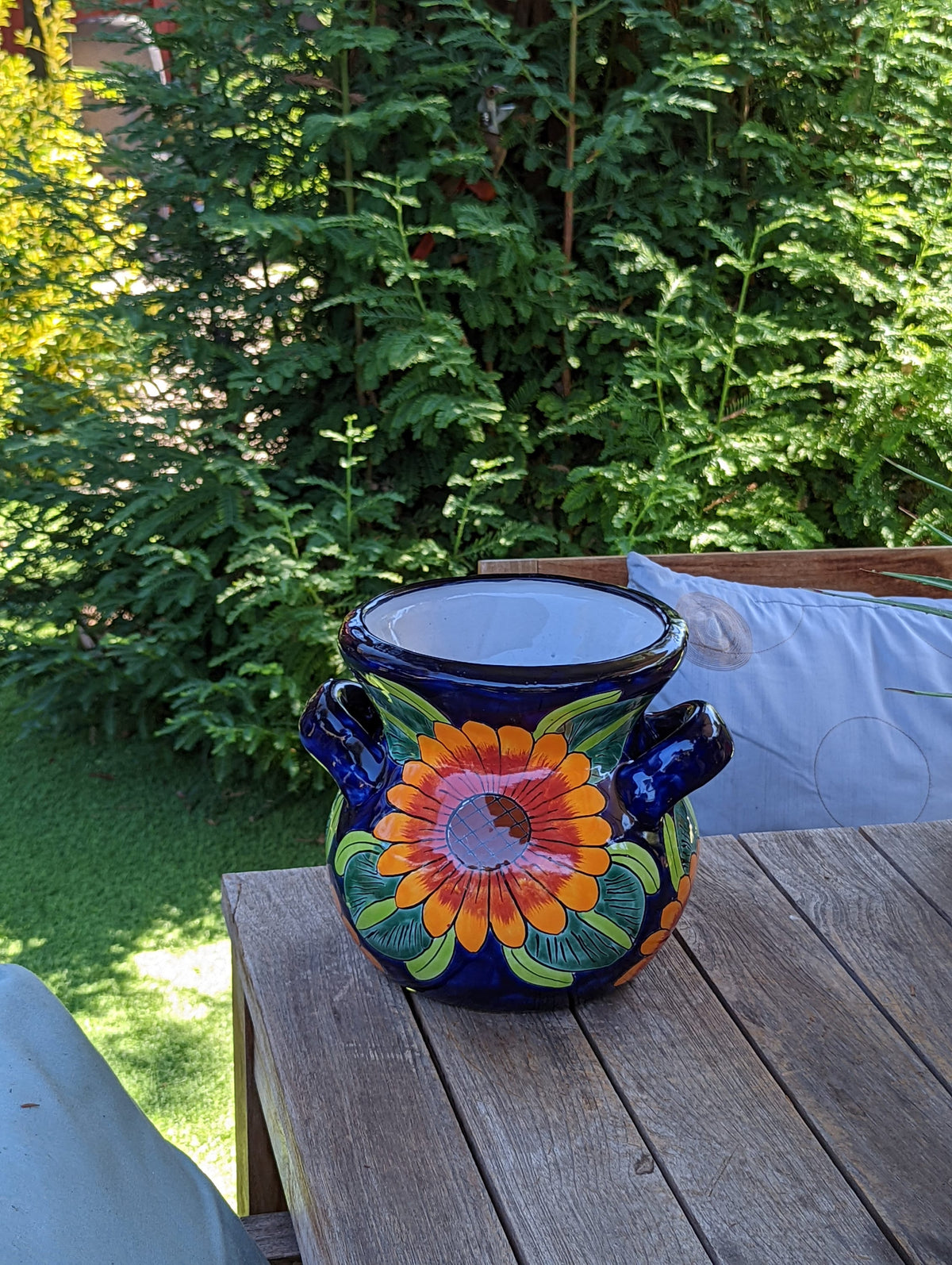 Pre-Order | Sunflower Planter is Handmade Ceramic Talavera Pottery & 10.5" Round Flower Pot for Bold Outdoor Garden Decor | Ships 3-25