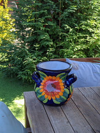 Pre-Order | Sunflower Planter is Handmade Ceramic Talavera Pottery & 10.5" Round Flower Pot for Bold Outdoor Garden Decor | Ships 3-25