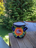 Colorful 10.5" Round Sunflower Planter, Talavera Ceramic Flower Pot, Handmade Pottery, Outdoor Garden Decor, Indoor Home Decor, Unique Gift