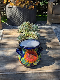 Pre-Order | Sunflower Planter is Handmade Ceramic Talavera Pottery & 10.5" Round Flower Pot for Bold Outdoor Garden Decor | Ships 3-25