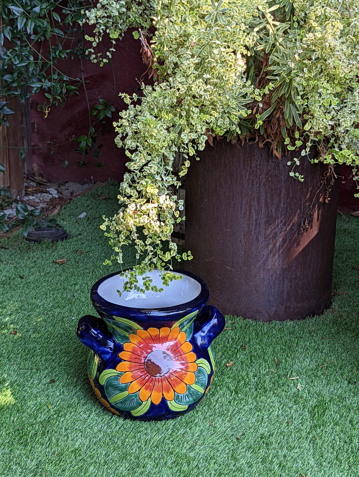 Pre-Order | Sunflower Planter is Handmade Ceramic Talavera Pottery & 10.5" Round Flower Pot for Bold Outdoor Garden Decor | Ships 3-25