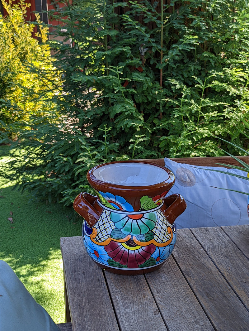 Colorful 10.5" Round Planter, Talavera Ceramic Flower Pot, Handmade Pottery, Outdoor Garden Decor, Indoor Home Decor, Unique Gift