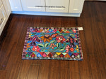 Mayan Art Textile Wall Hanging, Cool Hooked Rug, Vibrant Tapestry, Handmade Authentic Rug of Recycled Textiles by Maya Women in Guatemala
