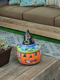 Pumpkin Halloween Decor, Indoor Halloween Party Decor or Outdoor Fall Garden Decor for Trick or Treat, Handmade Mexican Talavera Pottery