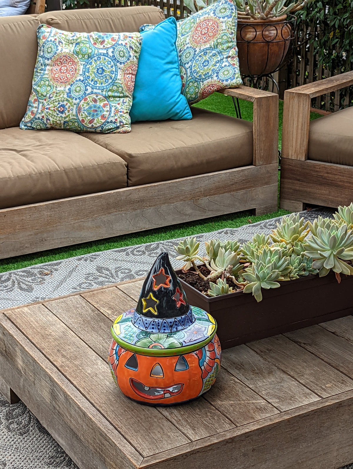 Pumpkin Halloween Decor, Indoor Halloween Party Decor or Outdoor Fall Garden Decor for Trick or Treat, Handmade Mexican Talavera Pottery