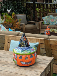Pumpkin Halloween Decor, Indoor Halloween Party Decor or Outdoor Fall Garden Decor for Trick or Treat, Handmade Mexican Talavera Pottery