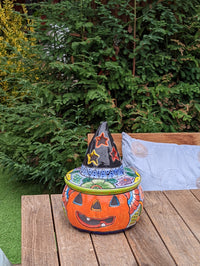 Pumpkin Halloween Decor, Indoor Halloween Party Decor or Outdoor Fall Garden Decor for Trick or Treat, Handmade Mexican Talavera Pottery