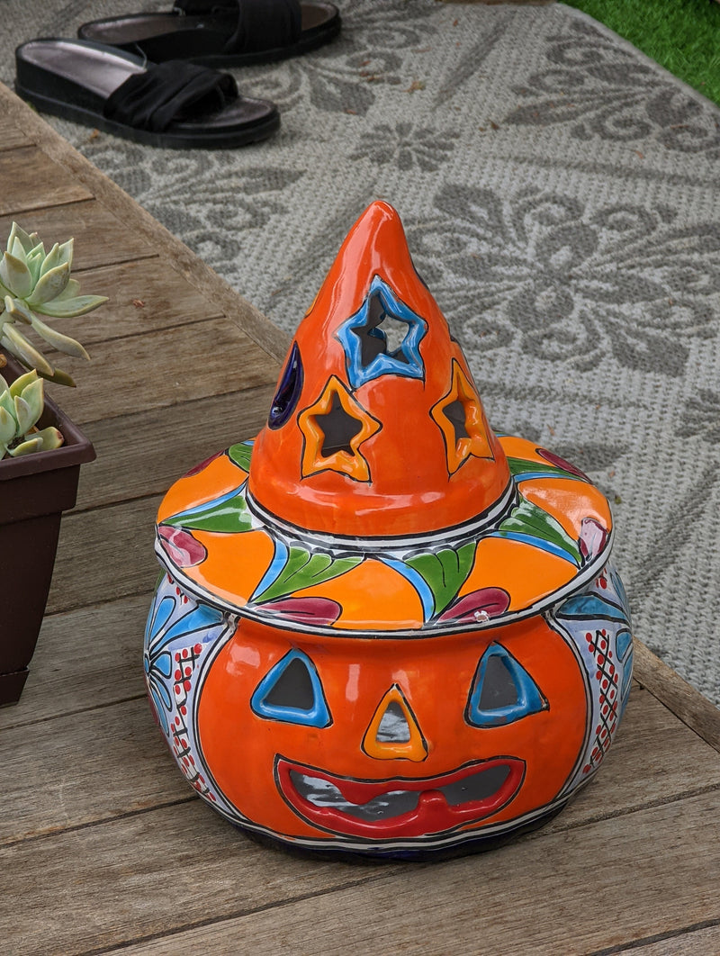 Pumpkin Halloween Decor, Indoor Halloween Party Decor or Outdoor Fall Garden Decor for Trick or Treat, Handmade Mexican Talavera Pottery