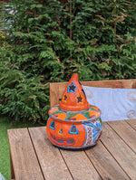 Pumpkin Halloween Decor, Indoor Halloween Party Decor or Outdoor Fall Garden Decor for Trick or Treat, Handmade Mexican Talavera Pottery