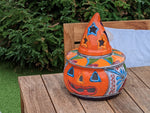 Pumpkin Halloween Decor, Indoor Halloween Party Decor or Outdoor Fall Garden Decor for Trick or Treat, Handmade Mexican Talavera Pottery