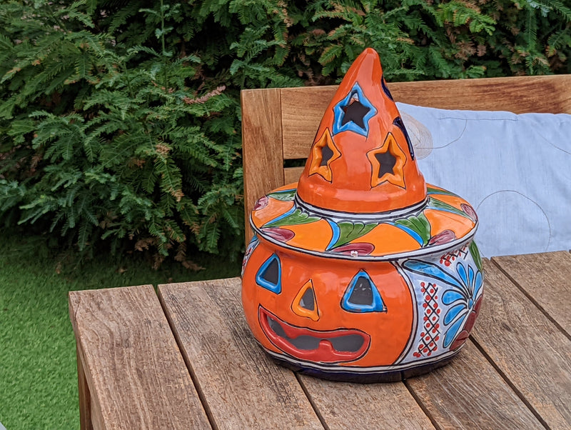 Pumpkin Halloween Decor, Indoor Halloween Party Decor or Outdoor Fall Garden Decor for Trick or Treat, Handmade Mexican Talavera Pottery