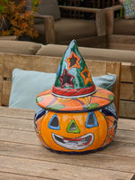 Pumpkin Halloween Decor, Indoor Halloween Party Decor or Outdoor Fall Garden Decor for Trick or Treat, Handmade Mexican Talavera Pottery