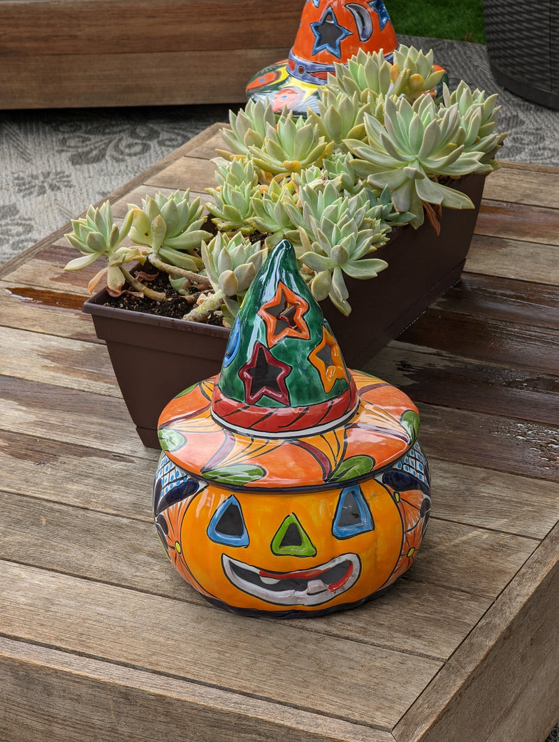 Pumpkin Halloween Decor, Indoor Halloween Party Decor or Outdoor Fall Garden Decor for Trick or Treat, Handmade Mexican Talavera Pottery