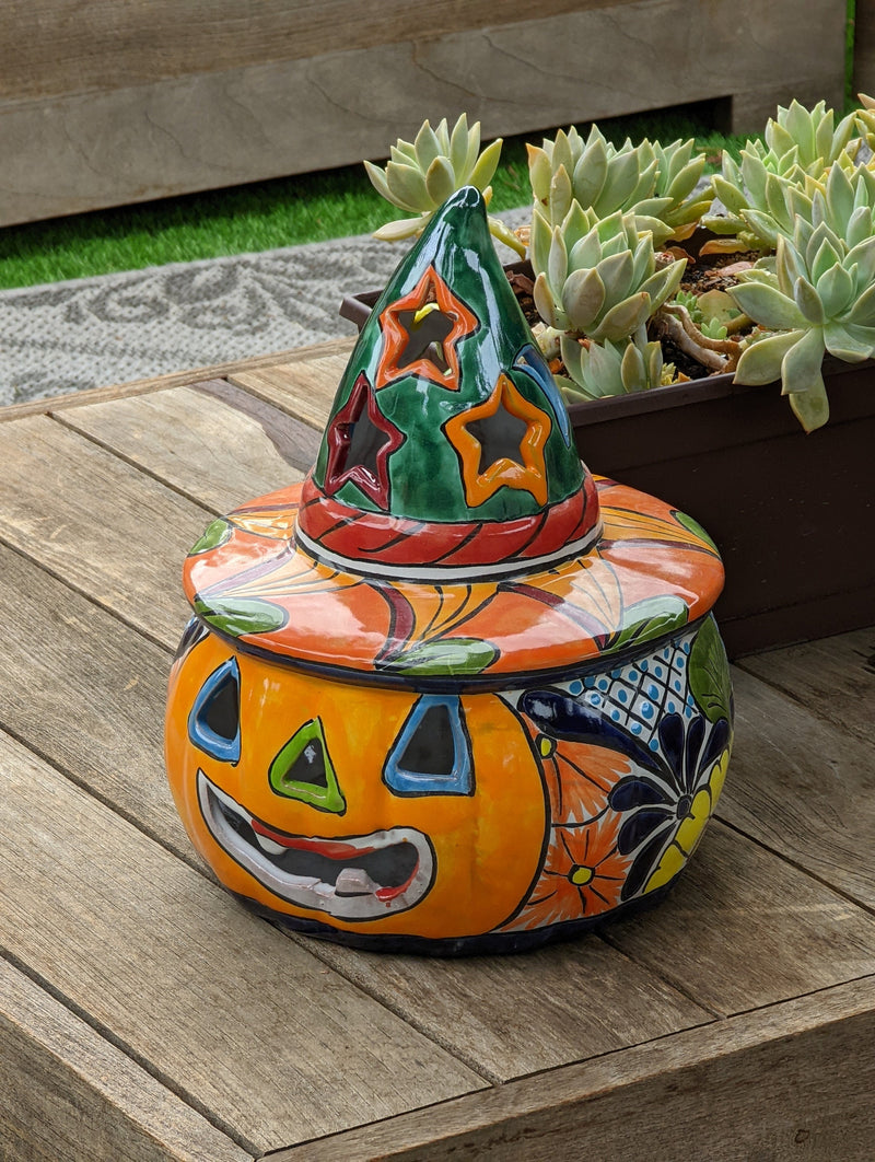 Pumpkin Halloween Decor, Indoor Halloween Party Decor or Outdoor Fall Garden Decor for Trick or Treat, Handmade Mexican Talavera Pottery