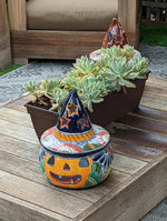 Pumpkin Halloween Decor, Indoor Halloween Party Decor or Outdoor Fall Garden Decor for Trick or Treat, Handmade Mexican Talavera Pottery