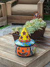 Pumpkin Halloween Decor, Indoor Halloween Party Decor or Outdoor Fall Garden Decor for Trick or Treat, Handmade Mexican Talavera Pottery