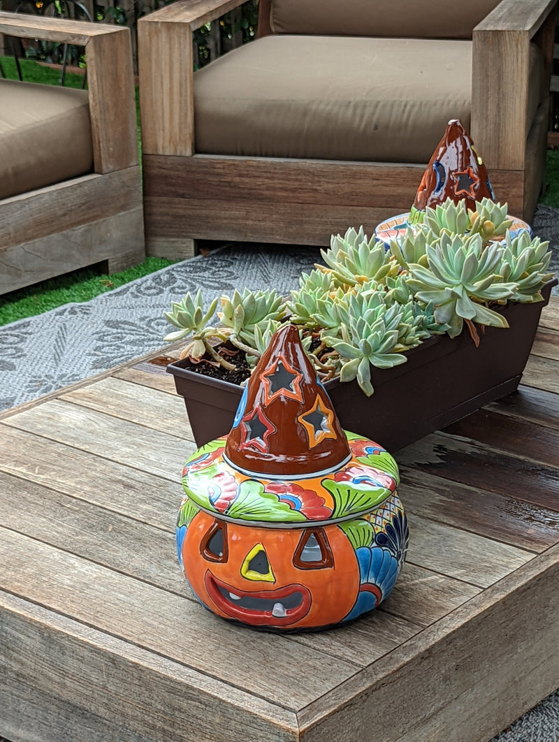 Pumpkin Halloween Decor, Indoor Halloween Party Decor or Outdoor Fall Garden Decor for Trick or Treat, Handmade Mexican Talavera Pottery