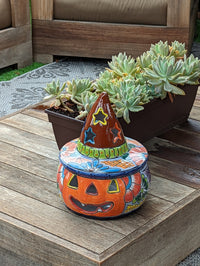 Pumpkin Halloween Decor, Indoor Halloween Party Decor or Outdoor Fall Garden Decor for Trick or Treat, Handmade Mexican Talavera Pottery
