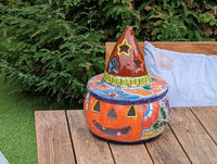 Pumpkin Halloween Decor, Indoor Halloween Party Decor or Outdoor Fall Garden Decor for Trick or Treat, Handmade Mexican Talavera Pottery
