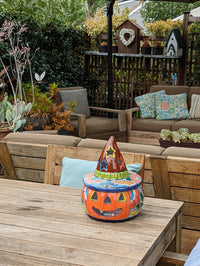 Pumpkin Halloween Decor, Indoor Halloween Party Decor or Outdoor Fall Garden Decor for Trick or Treat, Handmade Mexican Talavera Pottery
