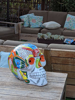 Halloween Decor, Ceramic Skull Art, Talavera Pottery, Porch or Party or Table Decor for Halloween, Day of the Dead, Largest Size 12" Tall