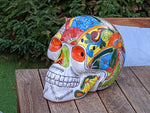 Halloween Decor, Ceramic Skull Art, Talavera Pottery, Porch or Party or Table Decor for Halloween, Day of the Dead, Largest Size 12" Tall