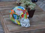 Halloween Decor, Ceramic Skull Art, Talavera Pottery, Porch or Party or Table Decor for Halloween, Day of the Dead, Largest Size 12" Tall