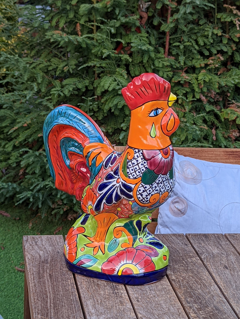 Rooster Statue Kitchen Decor, Talavera Pottery, Mexican Home Decor, Handmade Rooster Figurine, Indoor Outdoor, Large Decorative Rooster