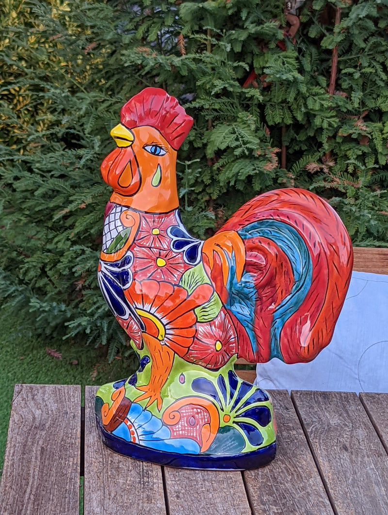 Rooster Statue Kitchen Decor, Talavera Pottery, Mexican Home Decor, Handmade Rooster Figurine, Indoor Outdoor, Large Decorative Rooster