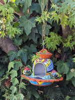 Ceramic Bird Feeder, Talavera Pottery, Decorative Outdoor Hanging Feeder Station w Chain, Handmade Mexican Pottery, Attract Wild Birds