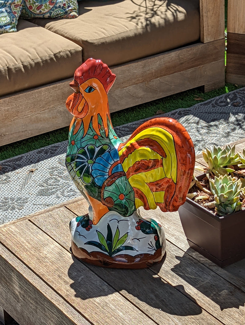 Rooster Statue Kitchen Decor, Talavera Pottery, Mexican Home Decor, Handmade Rooster Figurine, Indoor Outdoor, Large Decorative Rooster