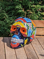 Halloween Decor, Ceramic Skull Art, Talavera Pottery, Porch or Party or Table Decor for Halloween, Day of the Dead, Largest Size 12" Tall