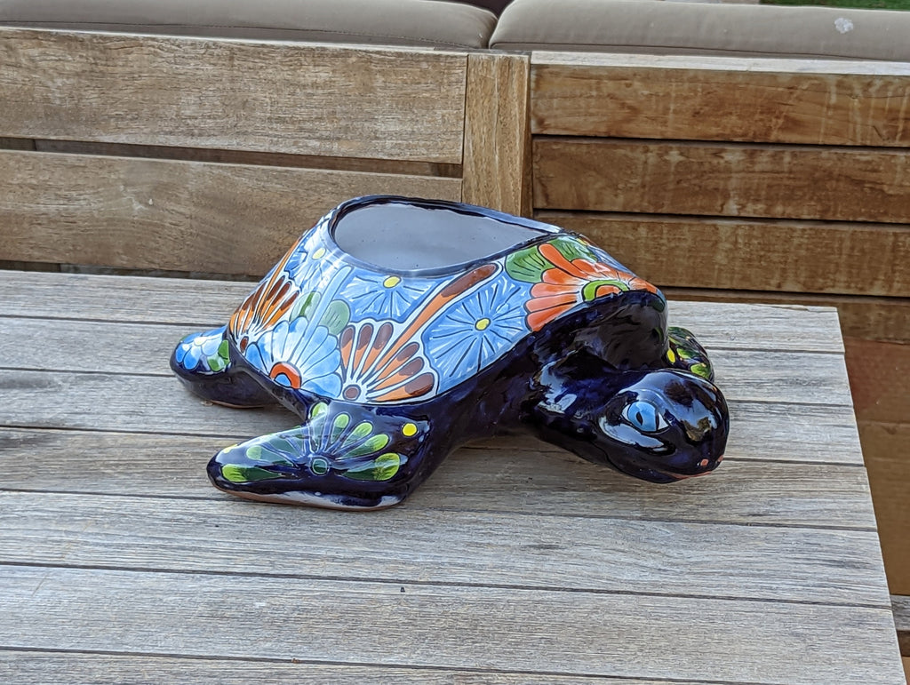 Turtle Planter, Talavera Pottery, Mexican Turtle Pot, Succulent Flower Pot, Ceramic Flower Pot, Painted Flower Pot, Mexican Garden Decor