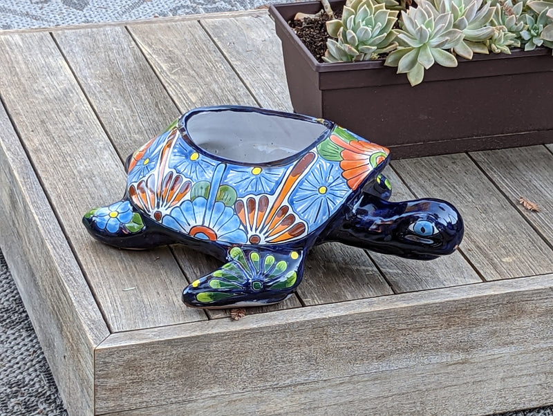 Turtle Planter, Talavera Pottery, Mexican Turtle Pot, Succulent Flower Pot, Ceramic Flower Pot, Painted Flower Pot, Mexican Garden Decor