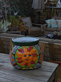 Colorful 11.5" Oval Mexican Sun Flower Planter, Talavera Planter, Handmade Ceramic Pot, Mexican Garden Decor, Outdoor Garden Pot