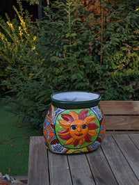 Colorful 11.5" Oval Mexican Sun Flower Planter, Talavera Planter, Handmade Ceramic Pot, Mexican Garden Decor, Outdoor Garden Pot