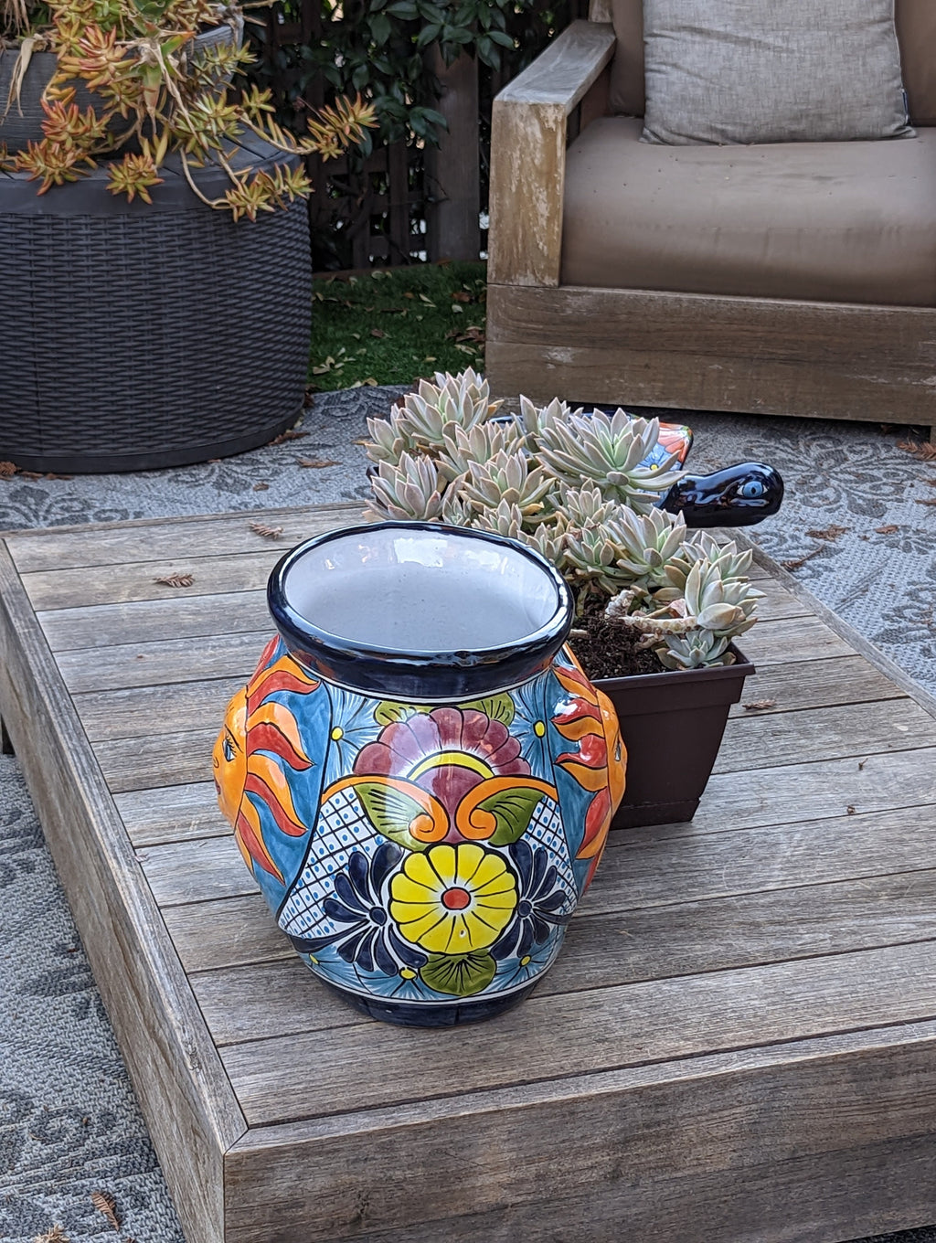 Colorful 11.5" Oval Mexican Sun Flower Planter, Talavera Planter, Handmade Ceramic Pot, Mexican Garden Decor, Outdoor Garden Pot